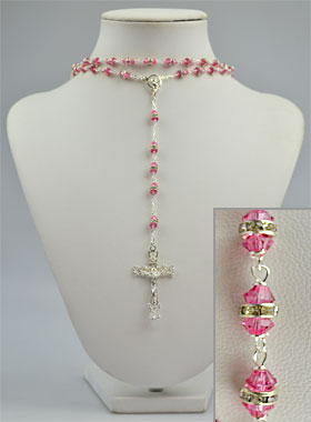Chapelet en Cristal Rose & Argent (pic 1)