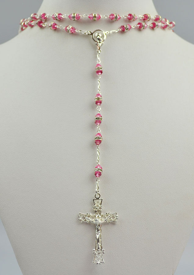 Chapelet en Cristal Rose & Argent (pic 2)