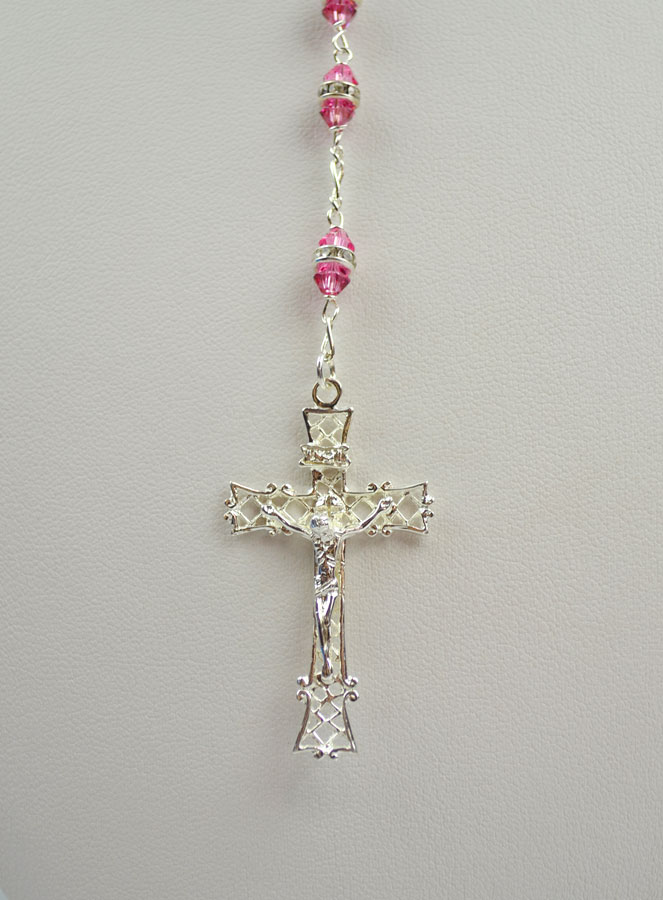 Chapelet en Cristal Rose & Argent (pic 3)