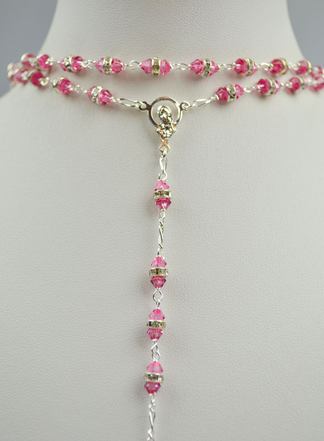 Chapelet en Cristal Rose & Argent (pic 4)