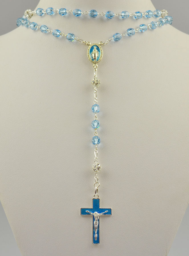 Chapelet en Argent & Perles de Cristal Acqua (pic 2)
