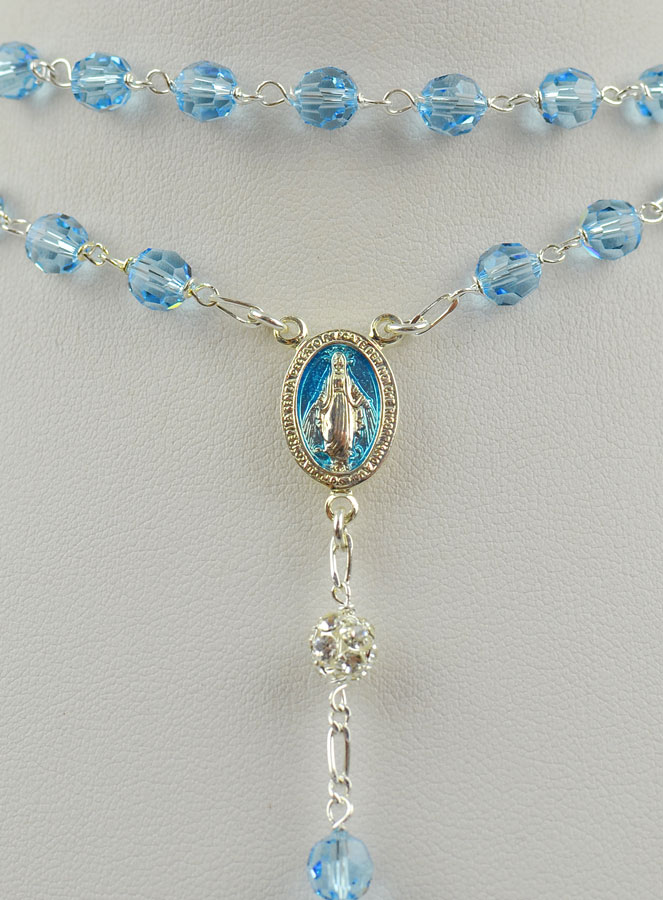 Chapelet en Argent & Perles de Cristal Acqua (pic 3)