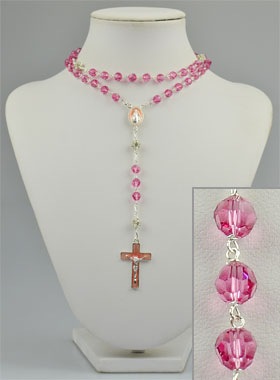 Chapelet en Argent & Perles de Cristal Rose (pic 1)