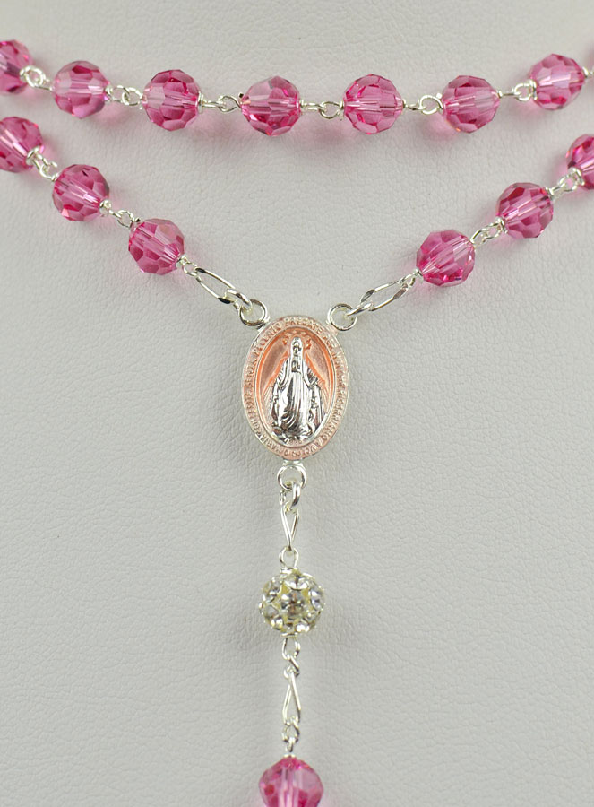 Chapelet en Argent & Perles de Cristal Rose (pic 3)