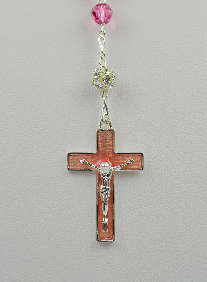 Chapelet en Argent & Perles de Cristal Rose (pic 4)