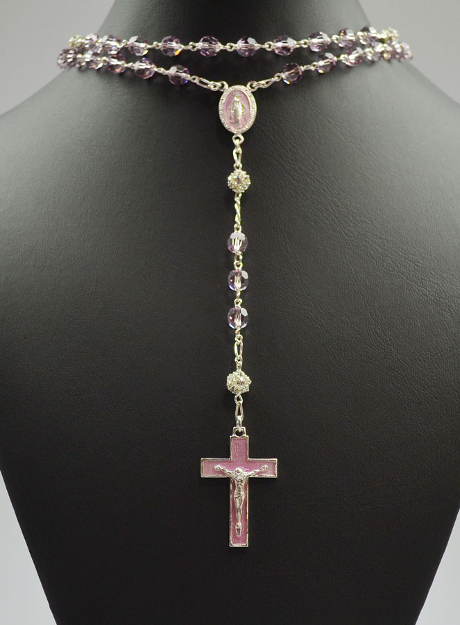 Chapelet en Cristal Rose & Argent (pic 2)
