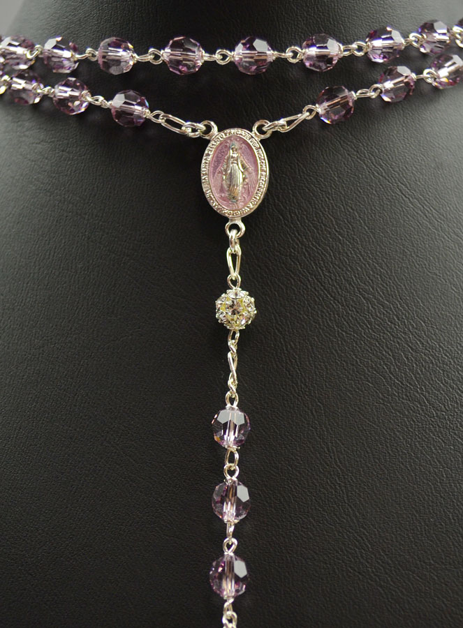 Chapelet en Cristal Rose & Argent (pic 4)