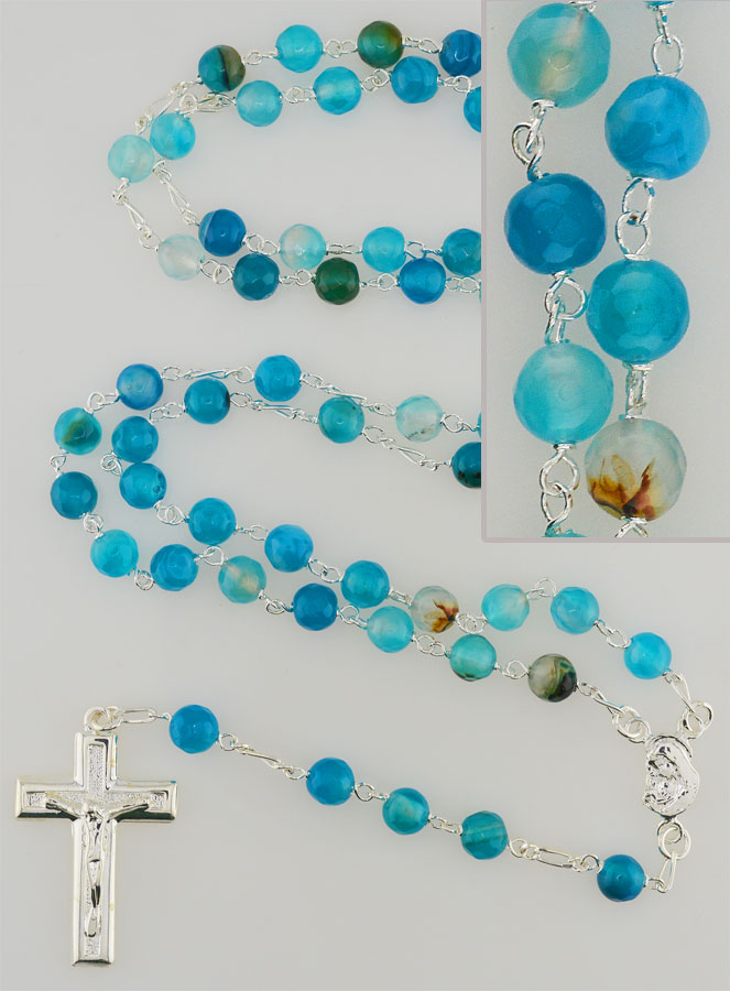 Chapelet en Argent Massif & Agate Bleu Véritable du Brésil (pic 1)