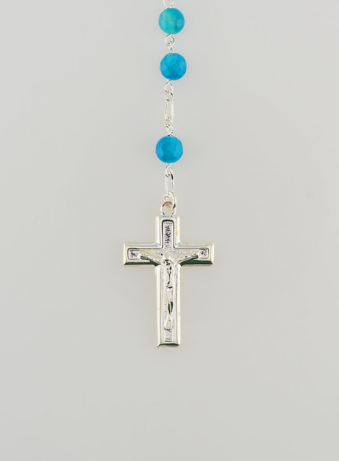 Chapelet en Argent Massif & Agate Bleu Véritable du Brésil (pic 4)