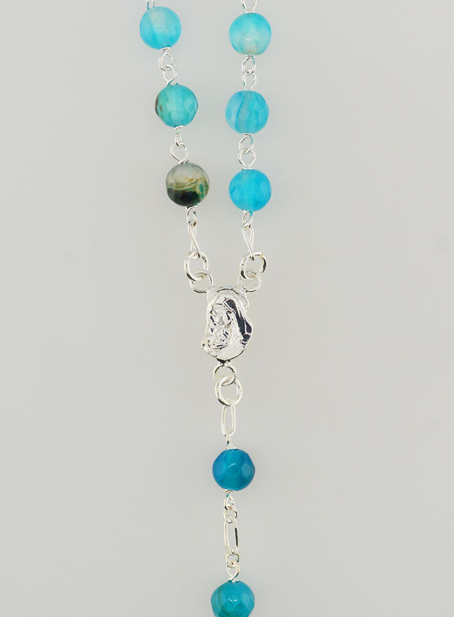 Chapelet en Pierre d'Agate Bleue & Argent 925/1000 (pic 3)