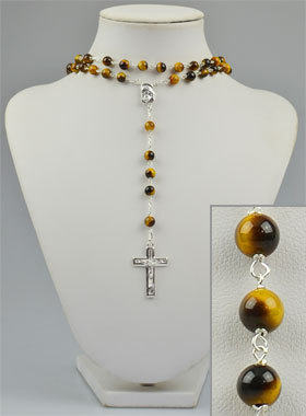 Chapelet en Argent Massif & Perles Oeil du Tigre Véritable (pic 1)