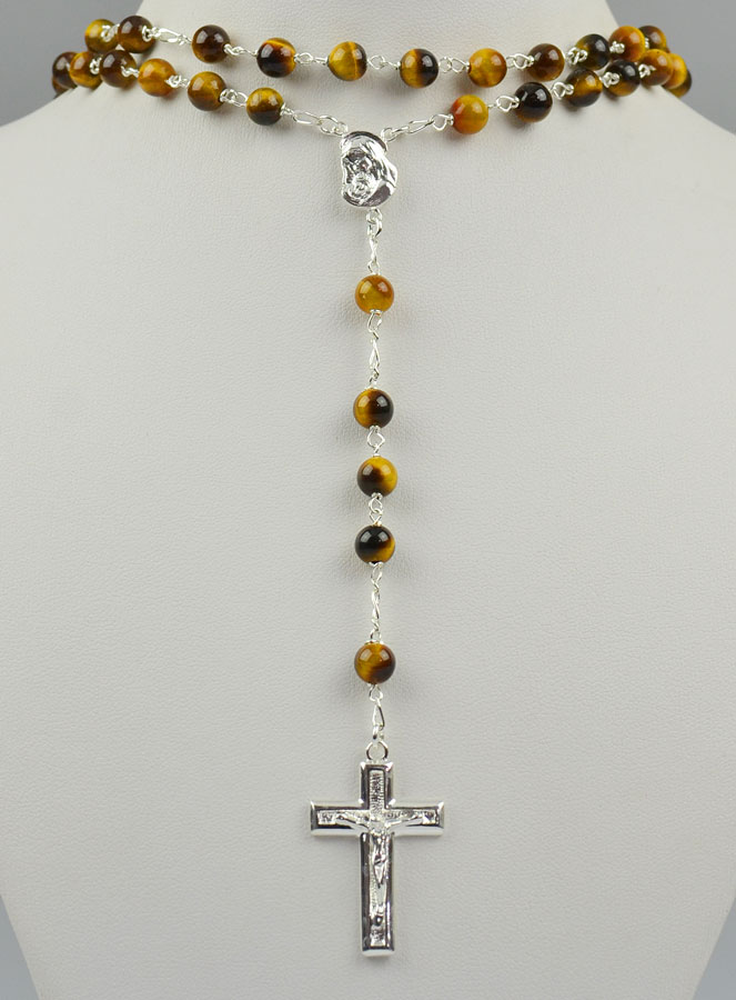 Chapelet en Argent Massif & Perles Oeil du Tigre Véritable (pic 2)