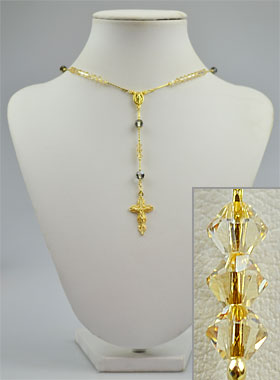 Chapelet en Cristal Ambre & Plaqué Or 18 Carats (pic 1)