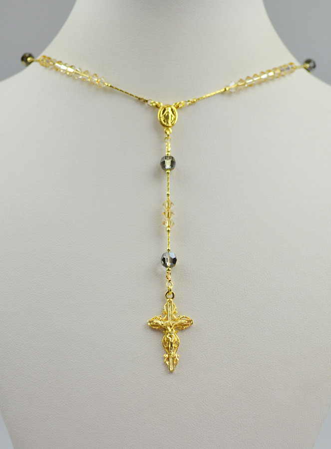 Chapelet en Cristal Ambre & Plaqué Or 18 Carats (pic 2)