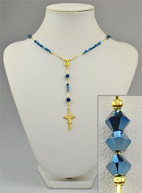 Collier Chapelet Plaqué Or 18 Carats & Cristal Bleu (pic 1)