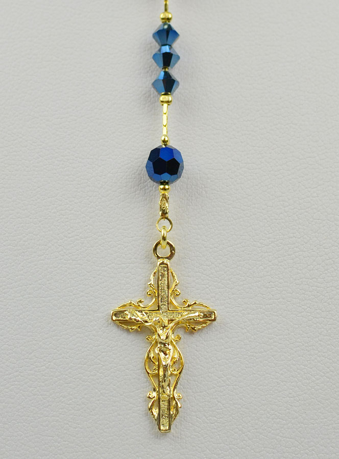 Collier Chapelet Plaqué Or 18 Carats & Cristal Bleu (pic 4)