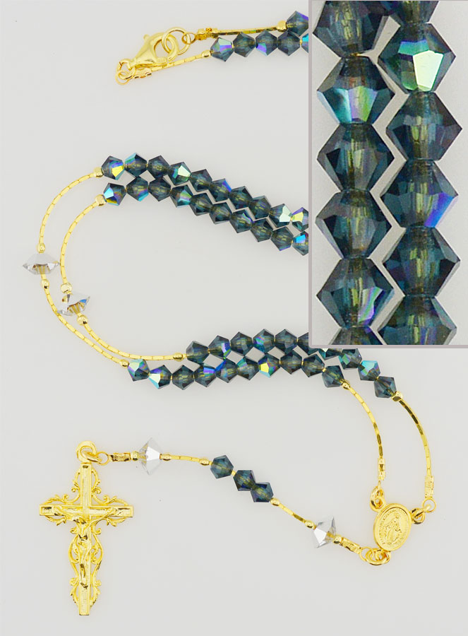 Chapelet en Cristal Bleu & Plaqué Or 18 Carats (pic 1)