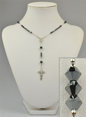 Chapelet Bijou en Argent Rhodié & Cristal Noir (pic 1)