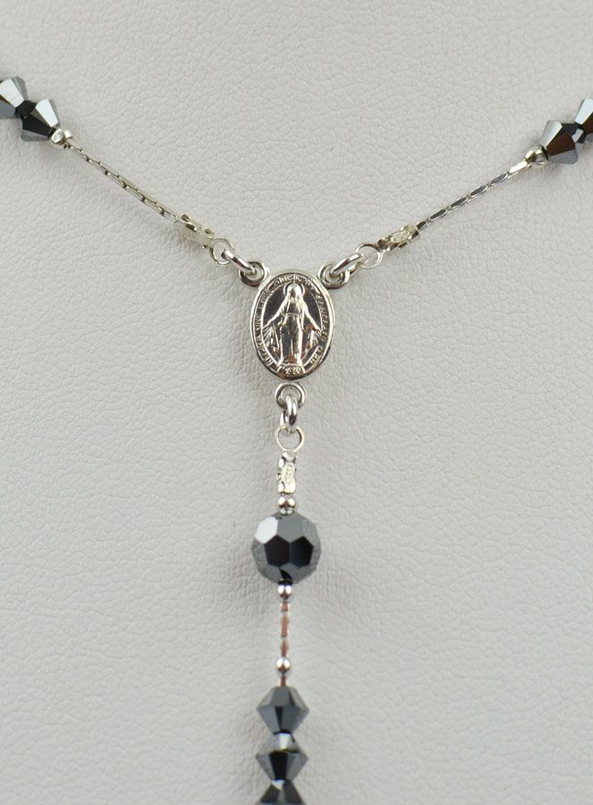 Chapelet Bijou en Argent Rhodié & Cristal Noir (pic 3)