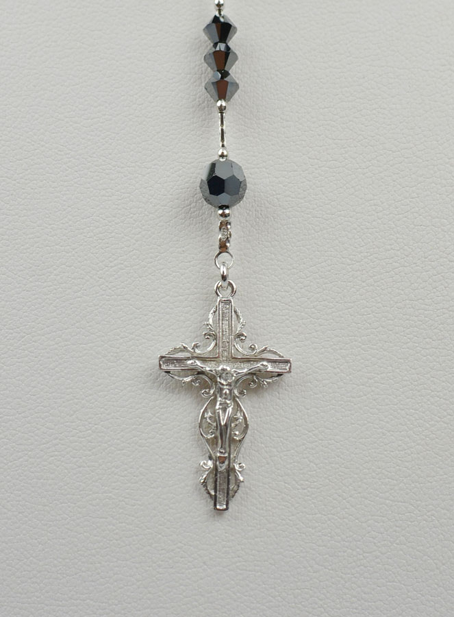 Chapelet Bijou en Argent Rhodié & Cristal Noir (pic 4)
