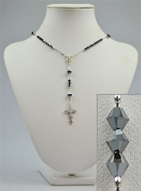 Chapelet en Cristal Noir & Argent Massif Rhodié (pic 1)