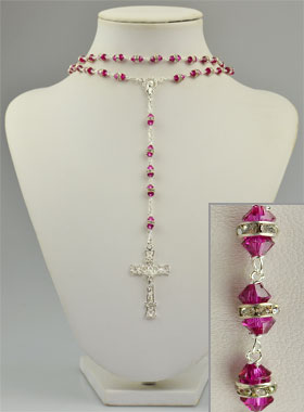 Chapelet en Argent & Cristal Rose Fuchsia Serti (pic 1)