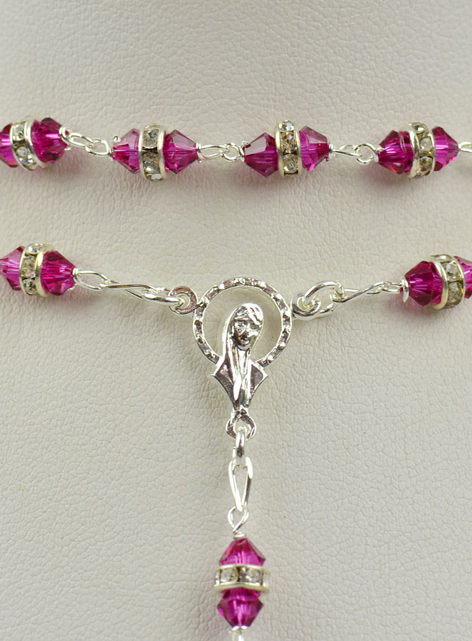 Chapelet en Argent & Cristal Rose Fuchsia Serti (pic 3)