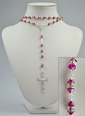 Chapelet en Cristal Fuchsia & Argent 925/1000 (pic 1)