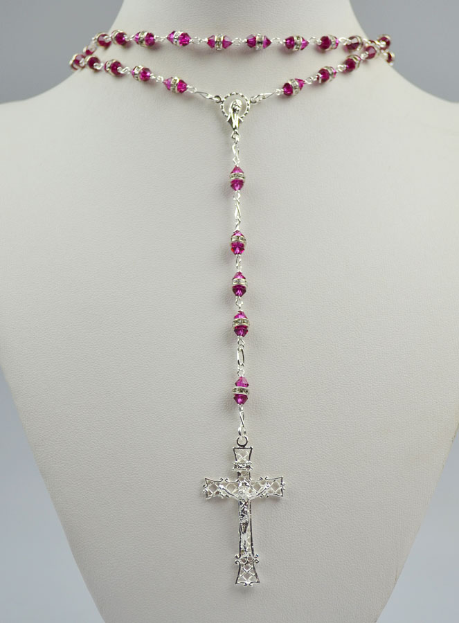 Chapelet en Cristal Fuchsia & Argent 925/1000 (pic 2)