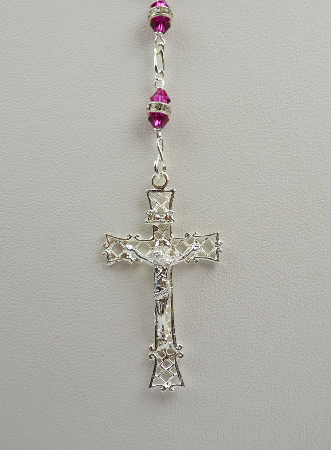 Chapelet en Cristal Fuchsia & Argent 925/1000 (pic 3)