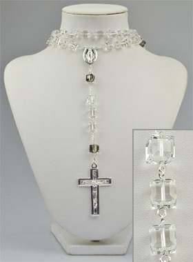 Chapelet Bijou en Cristal Grains Carrés XXL & Argent massif (pic 1)