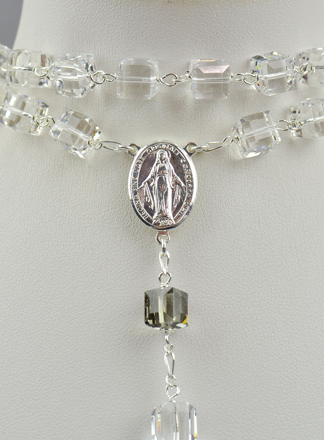 Chapelet Bijou en Cristal Grains Carrés XXL & Argent massif (pic 3)