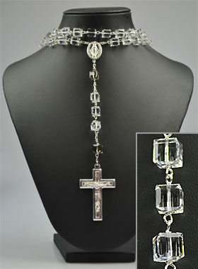 Chapelet Collier en Cristal Carré & Argent 925/1000 (pic 1)