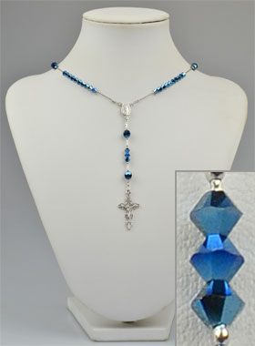 Chapelet Bijou en Argent Rhodié & Cristal Bleu (pic 1)