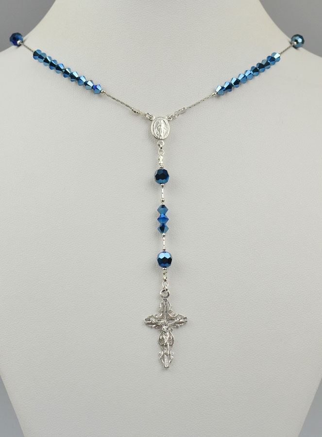 Chapelet Bijou en Argent Rhodié & Cristal Bleu (pic 2)