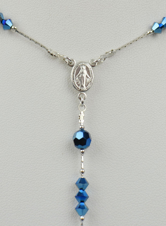 Chapelet Bijou en Argent Rhodié & Cristal Bleu (pic 3)