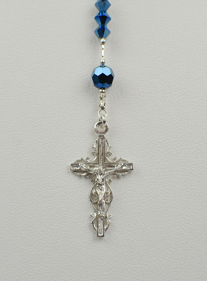 Chapelet Bijou en Argent Rhodié & Cristal Bleu (pic 4)