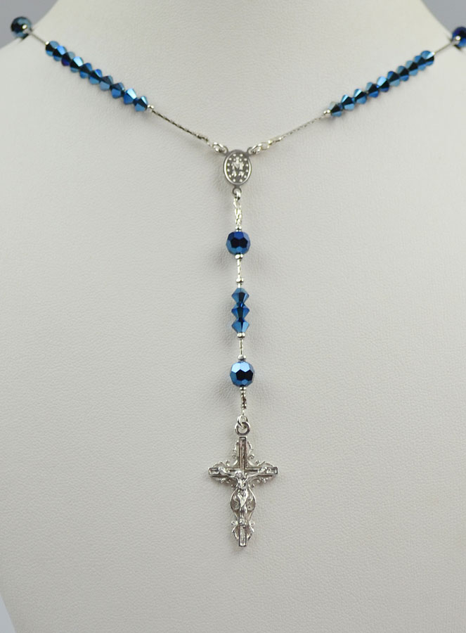 Chapelet en Cristal  Bleu & Argent Rhodié (pic 2)