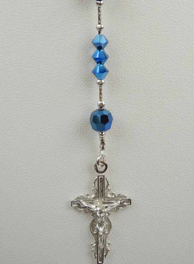 Chapelet en Cristal  Bleu & Argent Rhodié (pic 3)