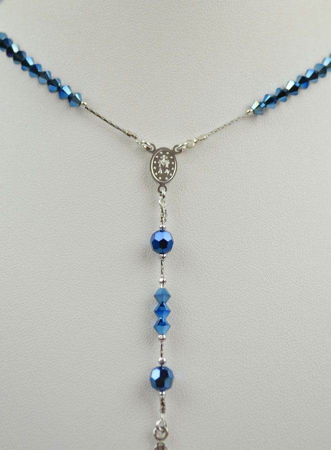 Chapelet en Cristal  Bleu & Argent Rhodié (pic 4)