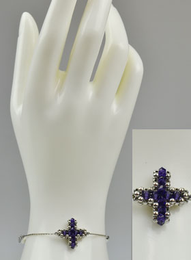 Bracelet Religieux Croix en Cristal Violet & Argent 925/1000 (pic 1)