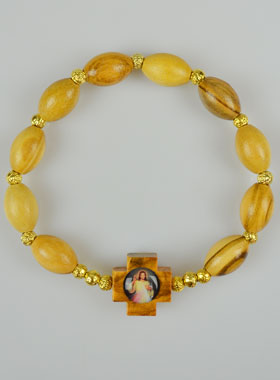 Bracelet Religieux en Bois d'Olivier - Christ Miséricordieux (pic 1)