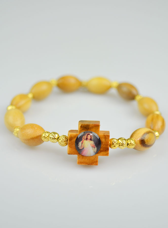 Bracelet Religieux en Bois d'Olivier - Christ Miséricordieux (pic 3)