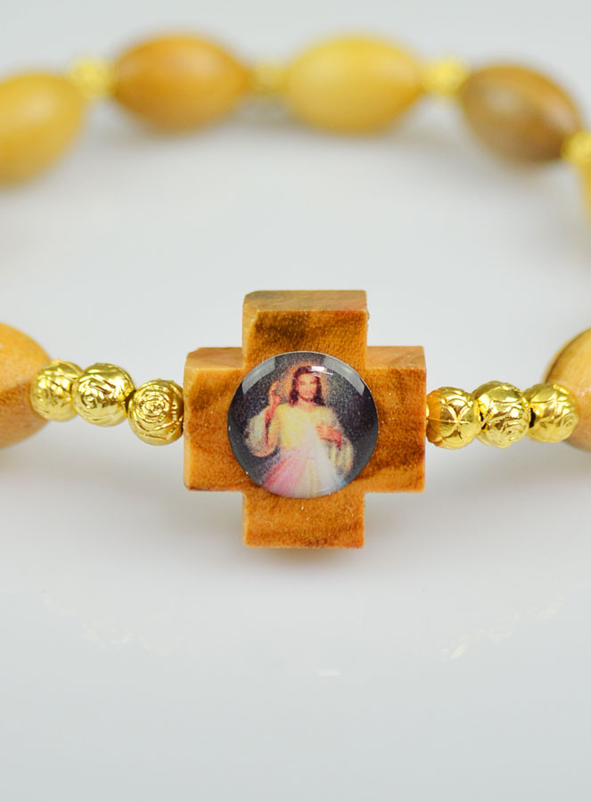 Bracelet Religieux en Bois d'Olivier - Christ Miséricordieux (pic 4)