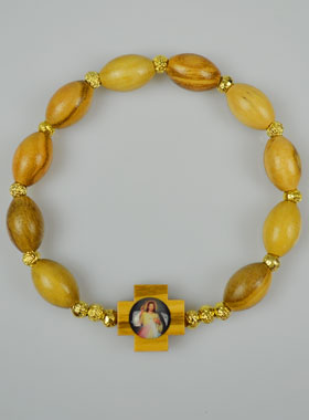 Bracelet Dizainier Croix en Bois d'Olivier - Miséricorde Divine (pic 1)