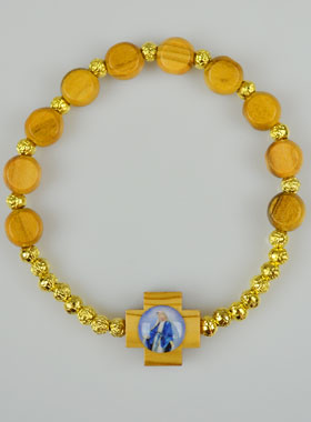 Bracelet Religieux en Bois d'Olivier - Vierge Miraculeuse (pic 1)