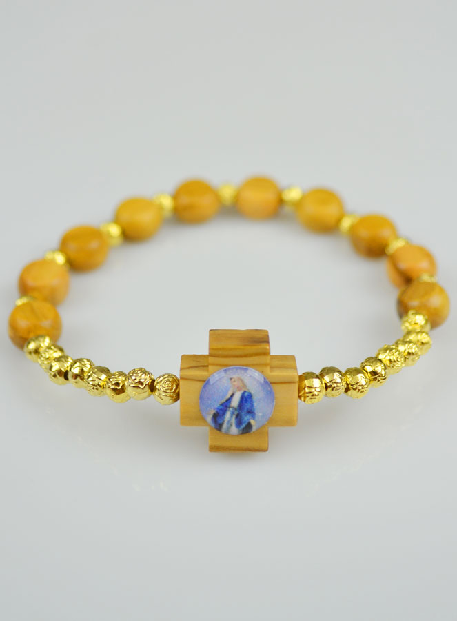 Bracelet Religieux en Bois d'Olivier - Vierge Miraculeuse (pic 3)