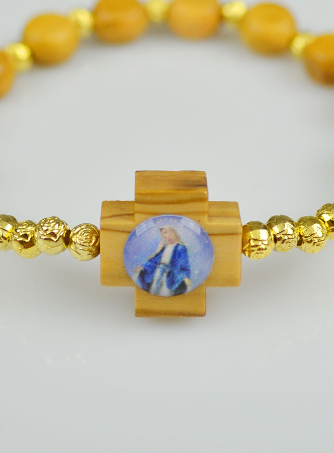 Bracelet Religieux en Bois d'Olivier - Vierge Miraculeuse (pic 4)
