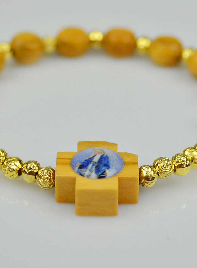 Bracelet Croix en Bois d'Olivier - Vierge Miraculeuse (pic 4)
