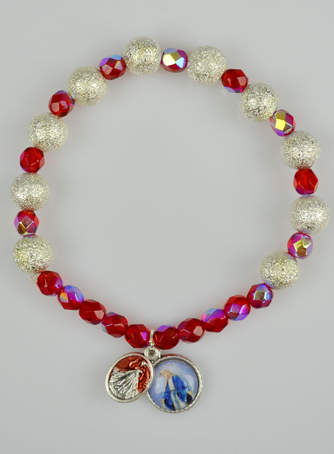 Bracelet Religieux Vierge Miraculeuse en Cristal & Nacre Pailletée (pic 2)